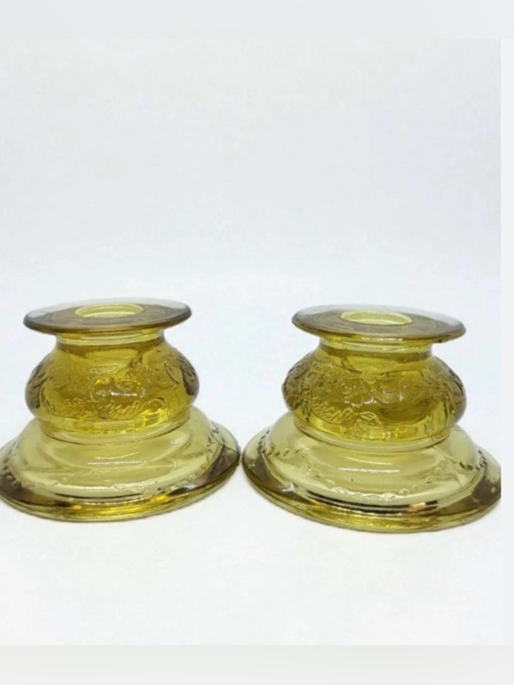 Set Of 2 Golden Yellow Madrid Depression Glass Candle Stick Holders